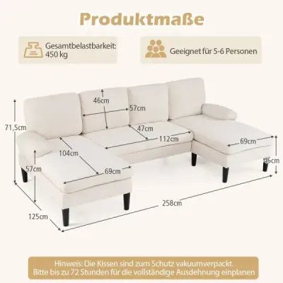 Canapeaua în formă de U pentru 5-6 scaune Clound colț canapea cu catifea capac catifea modernă Bej
