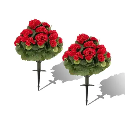 2 set Artificial Geranie cu reale PE stem și mătase flori și frunze roșii
