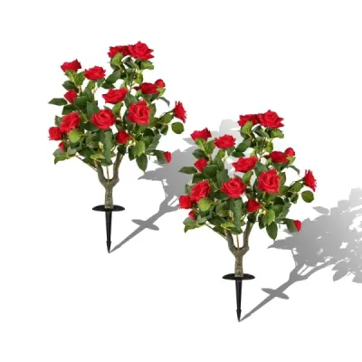 2 Set Trandafiri plante artificiale cu sulițe și frunze imersate și tulpini de mătase flori