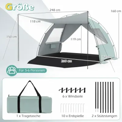 Plajă Clam 5-6 Persoane Sonn- parbriz Net Window Beach Camping verde