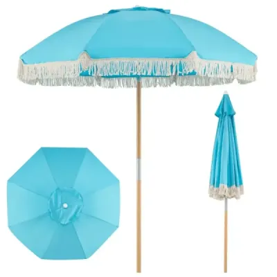 Boho Sunshade Side by 30° Knickbar 170 cm Umbrela gradina cu franjuri umbrela Balcon albastru