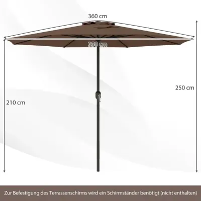 360cm terasa umbrela manivela 8 struts aerisite soare pere gradina cafea