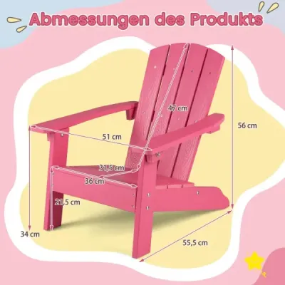 Copii Adirondack scaun Hips plastic 105° Ergonomic până la 75kg 3-8 ani Roz
