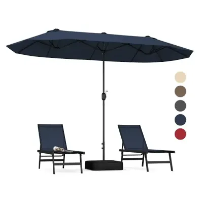 dublu soareshade 400x212cm dreptunghiular manivela sunshade umbrela stand balcon albastru închis