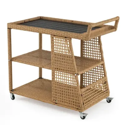 Rattan Caravan cu Rolls & Worktop & Open Storage & Side Handle Kitchen Cărucior
