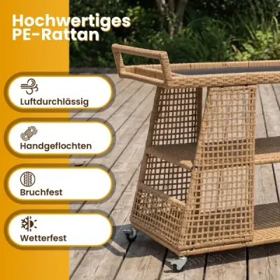 Rattan Caravan cu Rolls & Worktop & Open Storage & Side Handle Kitchen Cărucior