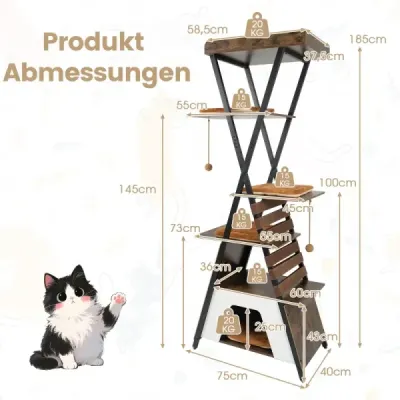 185 cm Scratch cu 4 platforme & Peştera & Mats Cat Tree Cat House