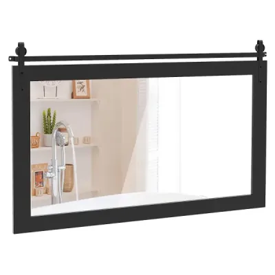 Oglindă dreptunghiulară cu cadru din lemn Oglindă de perete incasabilă Oglindă agăţată rustic Negru