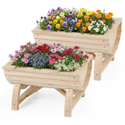 2 set pat mare de lemn de brad cu gaura de drenaj cutie de flori semi-închis