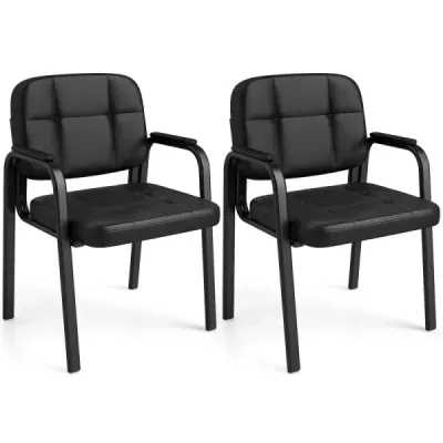 2 set Scaune conferinta cu brate capitonate Scaune birou Scaune vizitatori Negru