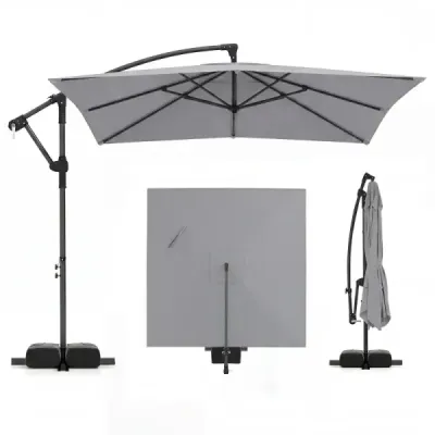 Parasol rectangular cu lumini Stand & LED Lumini Cranked Garden Ecranul gri