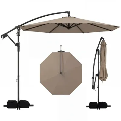 Sunshade cu stand & manivela 300 cm ecran luminos 360° Rotary Garden Screen Brown