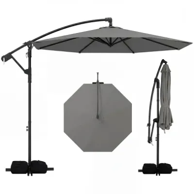 Sunshade cu stand & manivela 300 cm ecran luminos 360° Ecranul de grădină rotativă gri