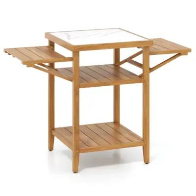 Masa de grătar cu tăvi laterale pliante & 2 etape BBQ masă din insula bucătărie acacia