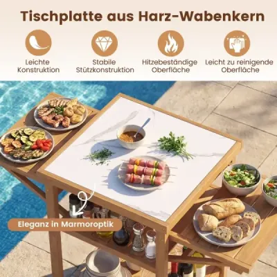 Masa de grătar cu tăvi laterale pliante & 2 etape BBQ masă din insula bucătărie acacia