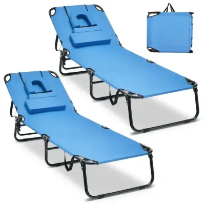 2 Set pliabil Bräunungsstuhl salon de plaja cu deschidere fata albastru