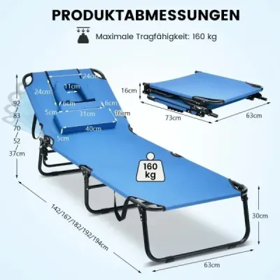 2 Set pliabil Bräunungsstuhl salon de plaja cu deschidere fata albastru