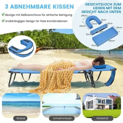 2 Set pliabil Bräunungsstuhl salon de plaja cu deschidere fata albastru