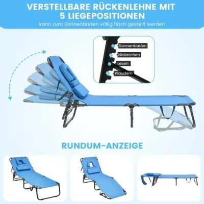 2 Set pliabil Bräunungsstuhl salon de plaja cu deschidere fata albastru
