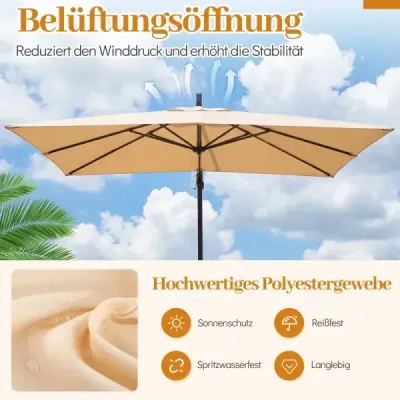 Rectangular Sunshade cu stand & LED-uri lumini cranked Gardenshade Bej