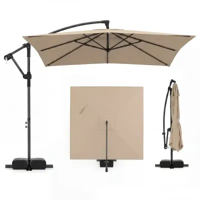 Parasol rectangular cu stand & LED lumini lumini Crank grădină ecran maro