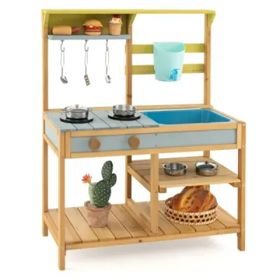 Matschkitchen pentru copii cu funcție de apă & cârlige și raft detasabil Bucătărie pentru copii din lemn