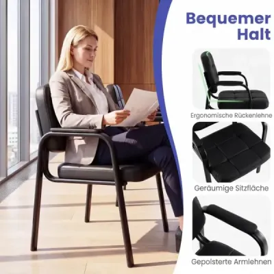 6 Set Scaune conferinta cu brate capitonate Scaune birou Scaune vizitatori Negru
