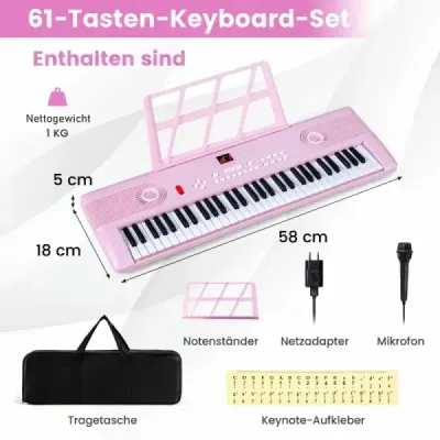 61 tastatură pian începător Microfon de muzică Stand de transport sac roz