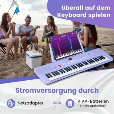 61 Keyboard pian începător Microphone Music Stand transportă sac negru violet