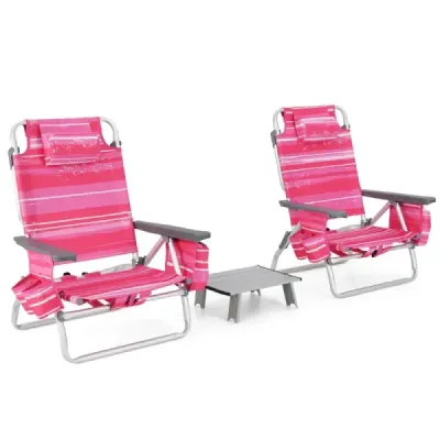 2nd set scaune de plaja cu masa Scaune pliabile de camping cu spătar reglabil roz