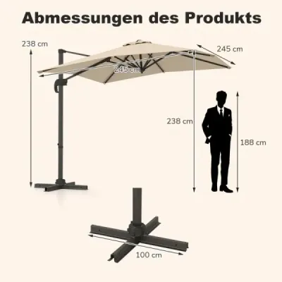 stand de umbrele 52 litri / 78 kg + parasolar dreptunghiular Set bej 250 x 250 cm
