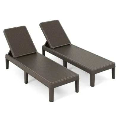 2nd set weatherproof sun lounger cu backrest reglabil canapea de grădină din plastic