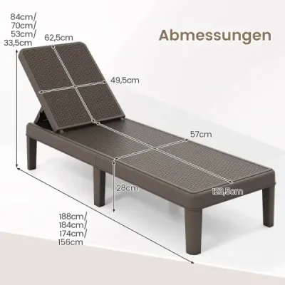 2nd set weatherproof sun lounger cu backrest reglabil canapea de grădină din plastic