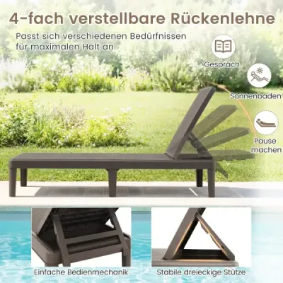 2nd set weatherproof sun lounger cu backrest reglabil canapea de grădină din plastic