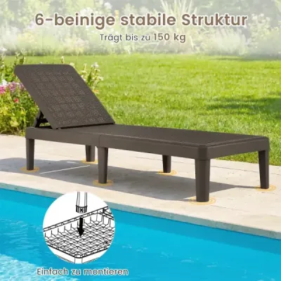 2nd set weatherproof sun lounger cu backrest reglabil canapea de grădină din plastic