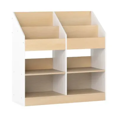 Bookcase Copii rack jucărie cu 4 zaruri vertical și 4 compartimente de depozitare Alb