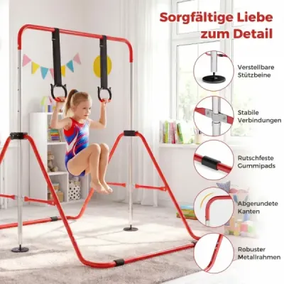 Copii de gimnastică pliabil Bar cu 4 Heights reglabile & Turn Inele Reck Rod Red