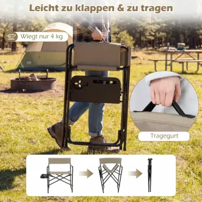 Scaun direct Foldable până la 150 kg scaun de camping cu masă laterală Beverage suport & Schliz Braun