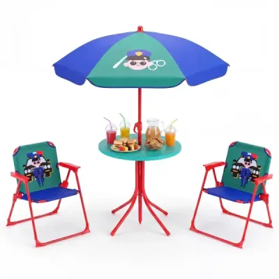 Grup de scaune pentru copii cu umbrela 4 parti setat pentru copii cu masa si 2 scaune pliante Blue & Green