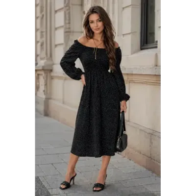 Rochie punct spaniolă cu mânecă lungă Ann Gissy negru (DLY016)