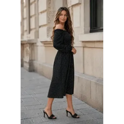 Rochie punct spaniolă cu mânecă lungă Ann Gissy negru (DLY016)