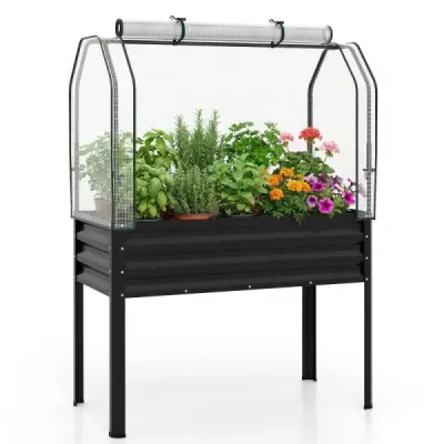 Metal galvanizat cu acoperire PE Gradina crescuta cu usa rollable & curea de fixare negru