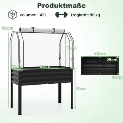 Metal galvanizat cu acoperire PE Gradina crescuta cu usa rollable & curea de fixare negru