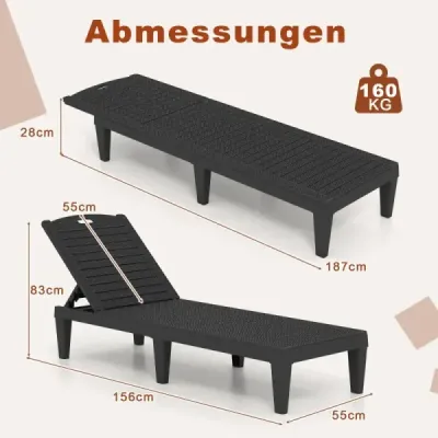 300 cm parasolar mare Beige + 2 lounger de soare cu backrest reglabil negru