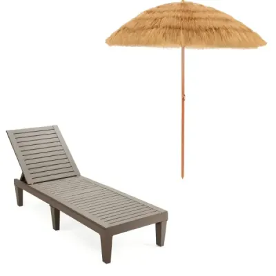 Umbrela de plajă 175 cm Reisstroh alb + bej + Soare cu spătar reglabil Set Taupe