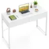 Tabel calculator cu 2 sertare Birou compact cu cadru metalic durabil White