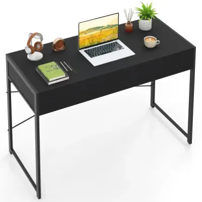 Tabel calculator cu 2 sertare Birou compact cu cadru metalic durabil Negru