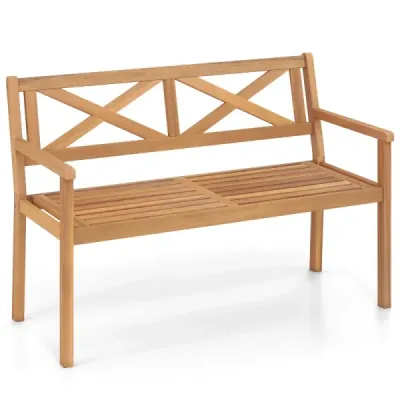 Banc de gradina din lemn de salcâm 2 bancheta din lemn cu balcon spătar si brat