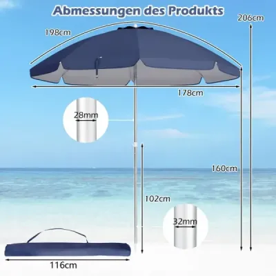 Umbrela de plajă cu UPF 50+ & 30° Knickbar Windproof Umbrela de plajă Sunshade Marine Blue
