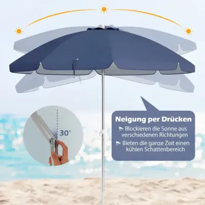 Umbrela de plajă cu UPF 50+ & 30° Knickbar Windproof Umbrela de plajă Sunshade Marine Blue